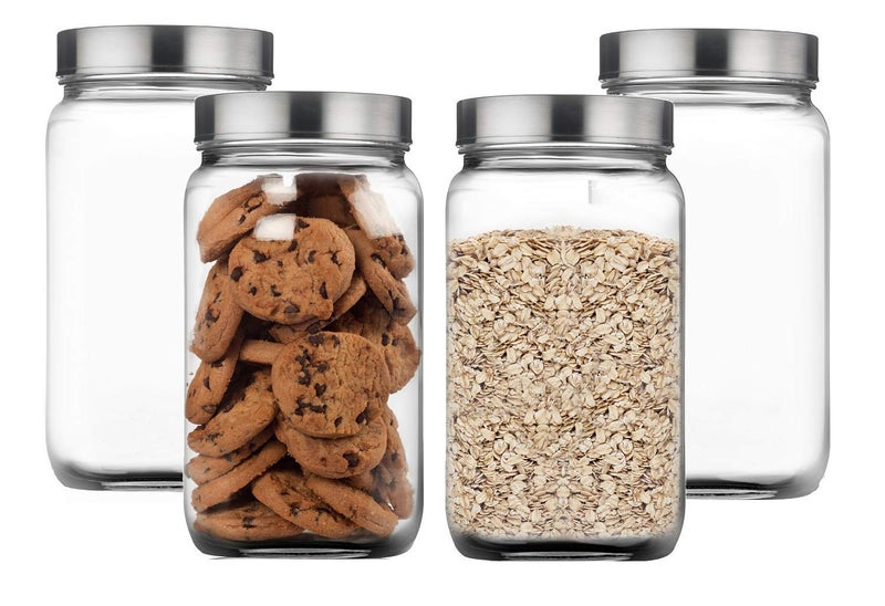 Golden Bird Golden Bird International 1800 ml Cube Glass Jar for Snack Cereal Grocery Grain Storage Jars WIth Metal lid (2 set) - Image 4