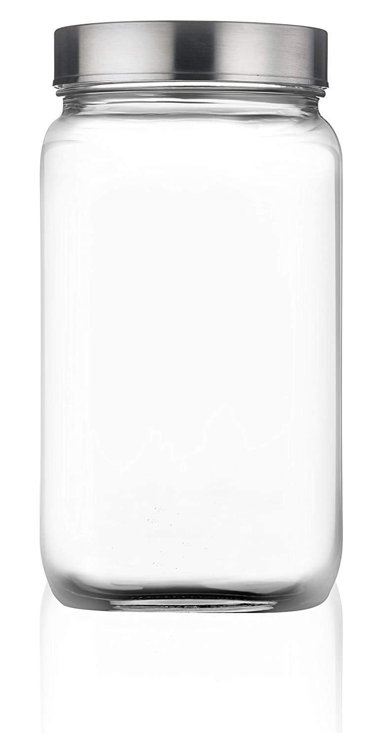 Golden Bird Golden Bird International 1800 ml Cube Glass Jar for Snack Cereal Grocery Grain Storage Jars WIth Metal lid (2 set) - Image 2