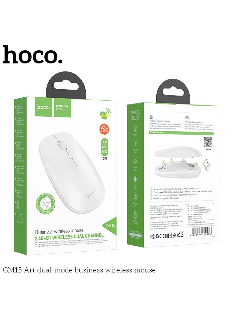 HOCO GM15 Business USB Wireless Computer Mouse-- 2.4G Dual-Channel with Comfortable Design and Smooth Tracking with PC, Mac, Laptop and Tablets - White