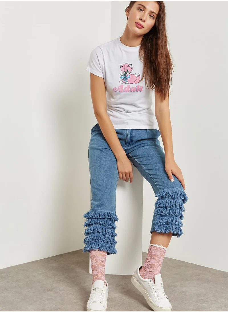 Lazy Oaf Cat Print Slogan T-Shirt