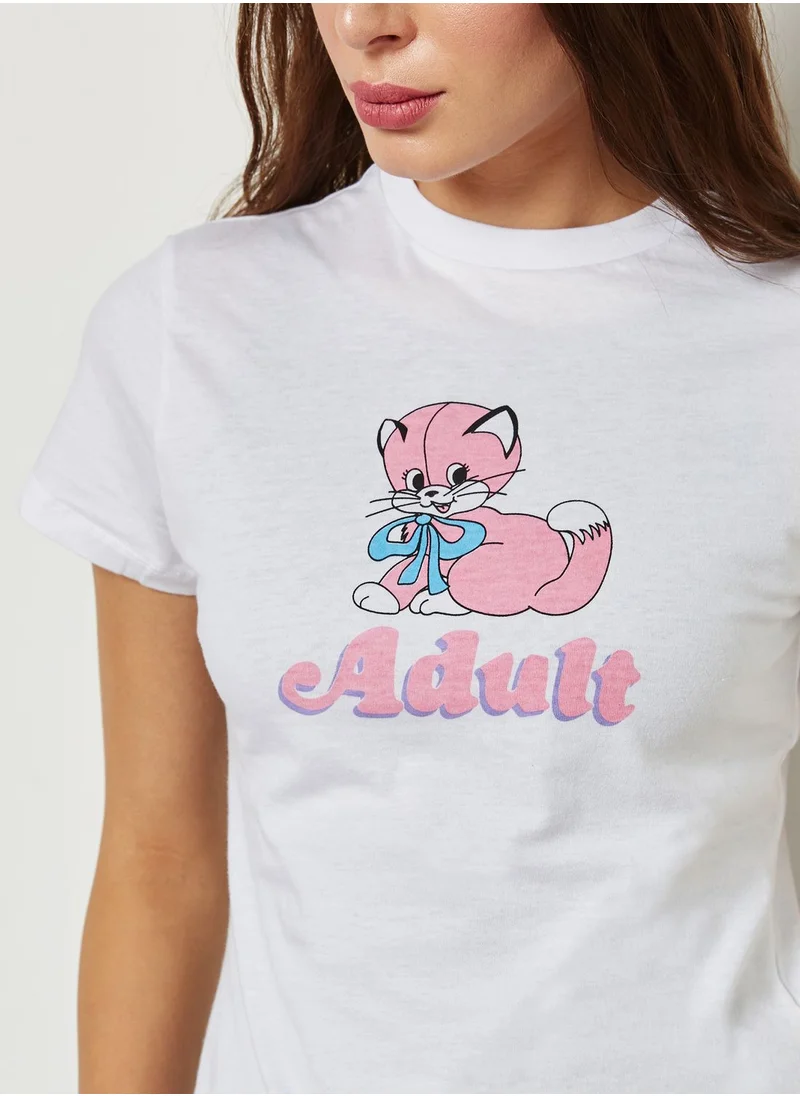 Lazy Oaf Cat Print Slogan T-Shirt