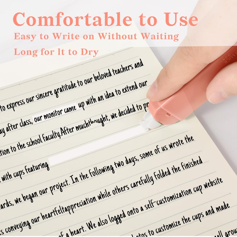 Temiary شريط تصحيح أبيض صغير 6 قطع من تيميار، يجف بسرعة وسهل السحب للكتابة، مجموعة شريط تصحيح جمالية لطيفة وسهلة الاستخدام للطلاب ومستلزمات المكتب (وردي) - Image 4