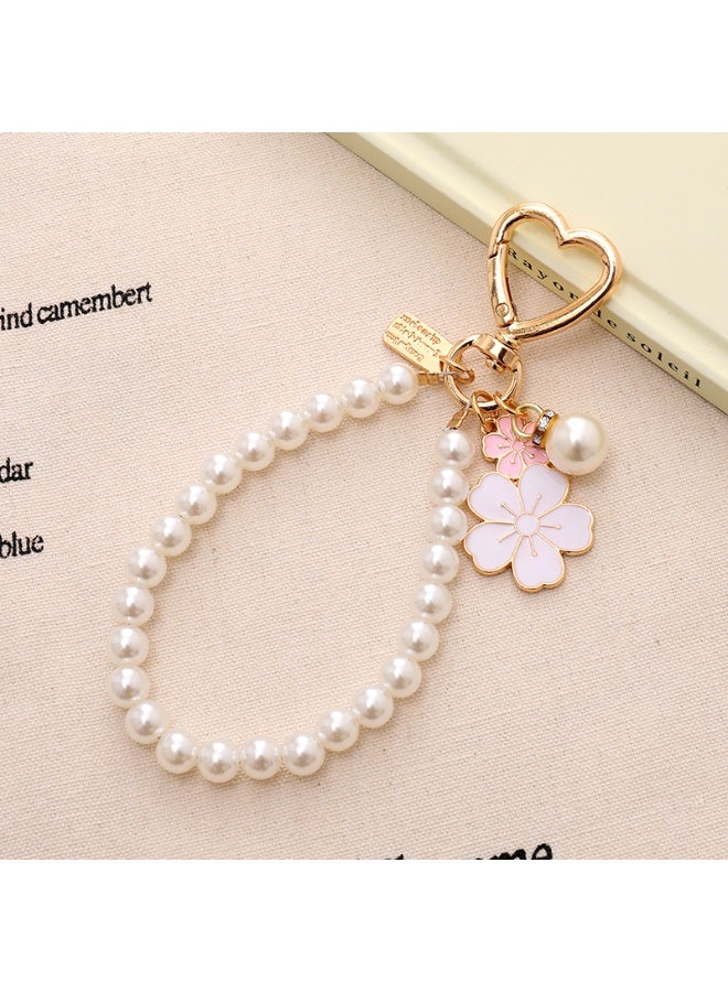 NIBEMINENT Phone Charm/ Chain Strap for Women Girls, Two Color Cherry Blossom Pearls Cell Phone Case Lanyard Wrist Strap