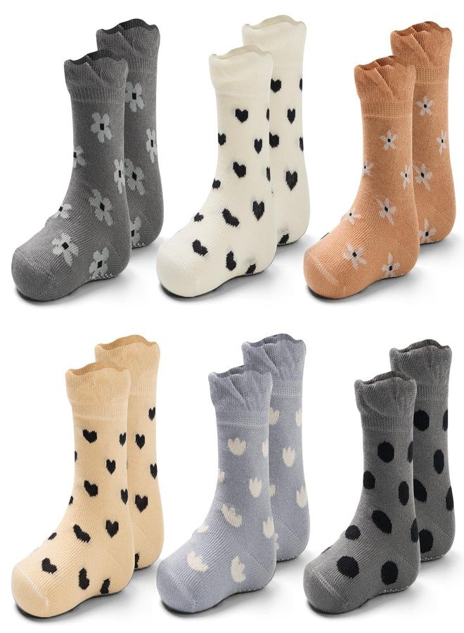 Mardonskey Baby Unisex Cotton Blend Non-Slip Grip Socks, 6 Pack, Cute Floral Hearts, 0-12 Months - Image 1