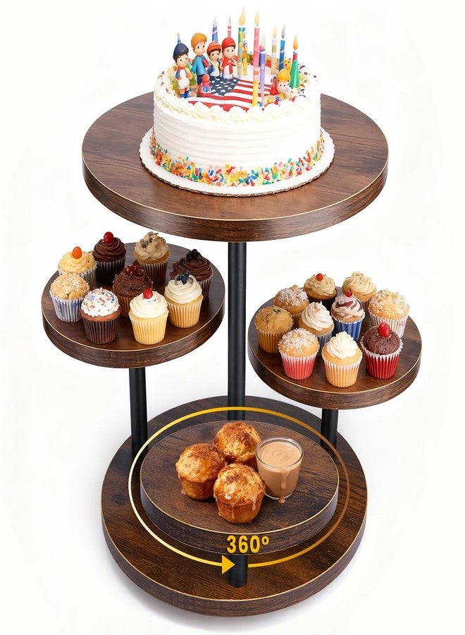 CMOOD 4 Tier Round Cupcake Tower Stand, Wooden Cupcake Stands for 50 Cupcakes, Rotatable Wood Dessert Display with Tiered Tray, Wooden Cake Tier Stand for Wedding Birthday Party Graduation - Image 1