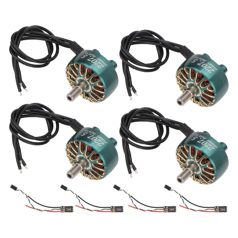 Brushless Motor Kit 4 Sets, 5mm Shaft, Aluminum Alloy, Cyan - High Efficiency Copper Coil, Electronic Speed Controller with RGB LED, Racing Drone Parts (2550KV) - Image 4