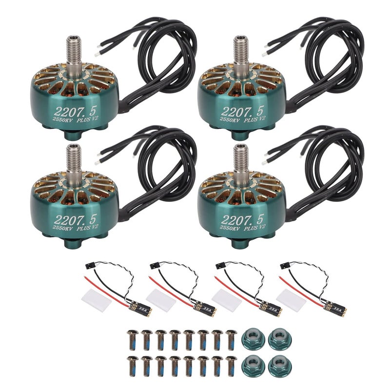 Brushless Motor Kit 4 Sets, 5mm Shaft, Aluminum Alloy, Cyan - High Efficiency Copper Coil, Electronic Speed Controller with RGB LED, Racing Drone Parts (2550KV) - Image 1