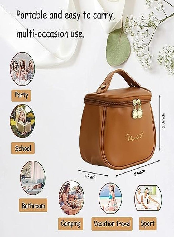 BLAGO Large Capacity Cosmetic Travel Bag, Women's Makeup Travel Bag Portable Leather Cosmetics Bag, Makeup Storage Bags with Handle and Divider, Wide Opening Cosmetic/Makeup Organizer Bags - Image 2