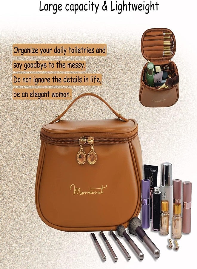BLAGO Large Capacity Cosmetic Travel Bag, Women's Makeup Travel Bag Portable Leather Cosmetics Bag, Makeup Storage Bags with Handle and Divider, Wide Opening Cosmetic/Makeup Organizer Bags - Image 5