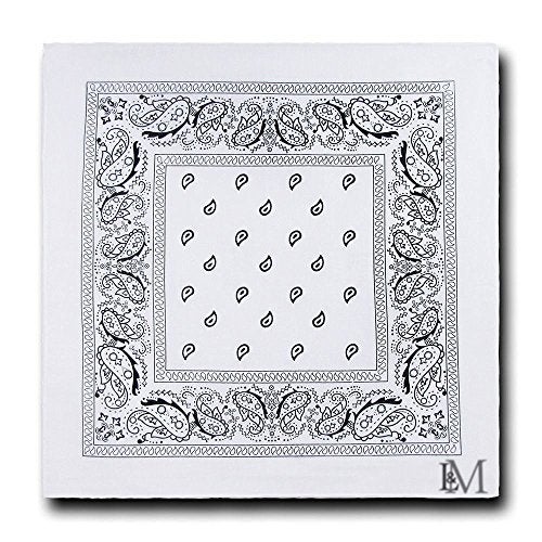L&M® 12Pcs Bandanas 100% Cotton Paisley Print Head Wrap Scarf Wristband (White) - Image 3