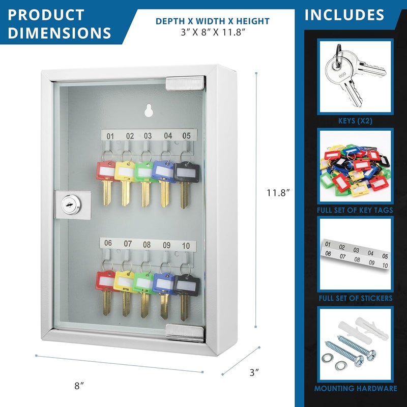 BARSKA Barska Key Lock Key Cabinet with Glass Door Numbered Hooks and Colored Key Tags  - Image 2