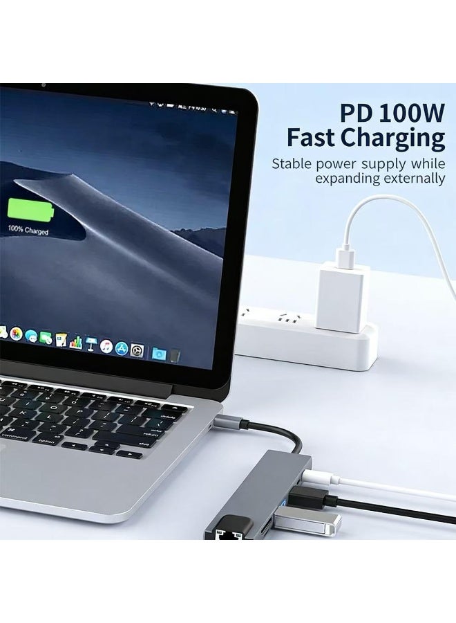 8-in-1 USB C Hub Multiport Adapter, Portable Type C Docking Station with RJ45, USB 3.0, USB 2.0, USB-C PD, HDMI, Dual Memory Card Readers, Universal for Laptop, Phone - Image 5