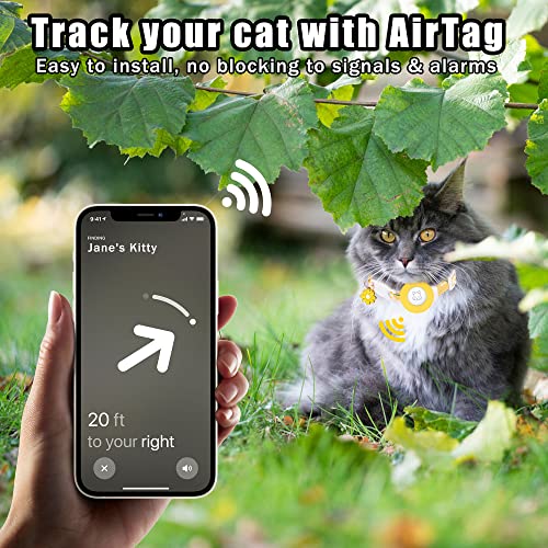 JXFUKAL Airtag Cat Collar, JXFUKAL Kitten Collar Breakaway with Silicone Airtag Holder, Bells & Flower Charm for Girl Cats Boy Cats Small Dogs(Yellow) - Image 4