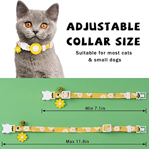 JXFUKAL Airtag Cat Collar, JXFUKAL Kitten Collar Breakaway with Silicone Airtag Holder, Bells & Flower Charm for Girl Cats Boy Cats Small Dogs(Yellow) - Image 3