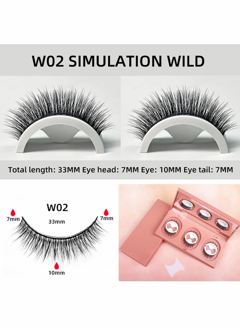 Generic - Natural 3D Reusable Self Adhesive False Eyelashes No Glue Needed 3 Pairs with Replacement Tape for Effortless Glam - Image 1