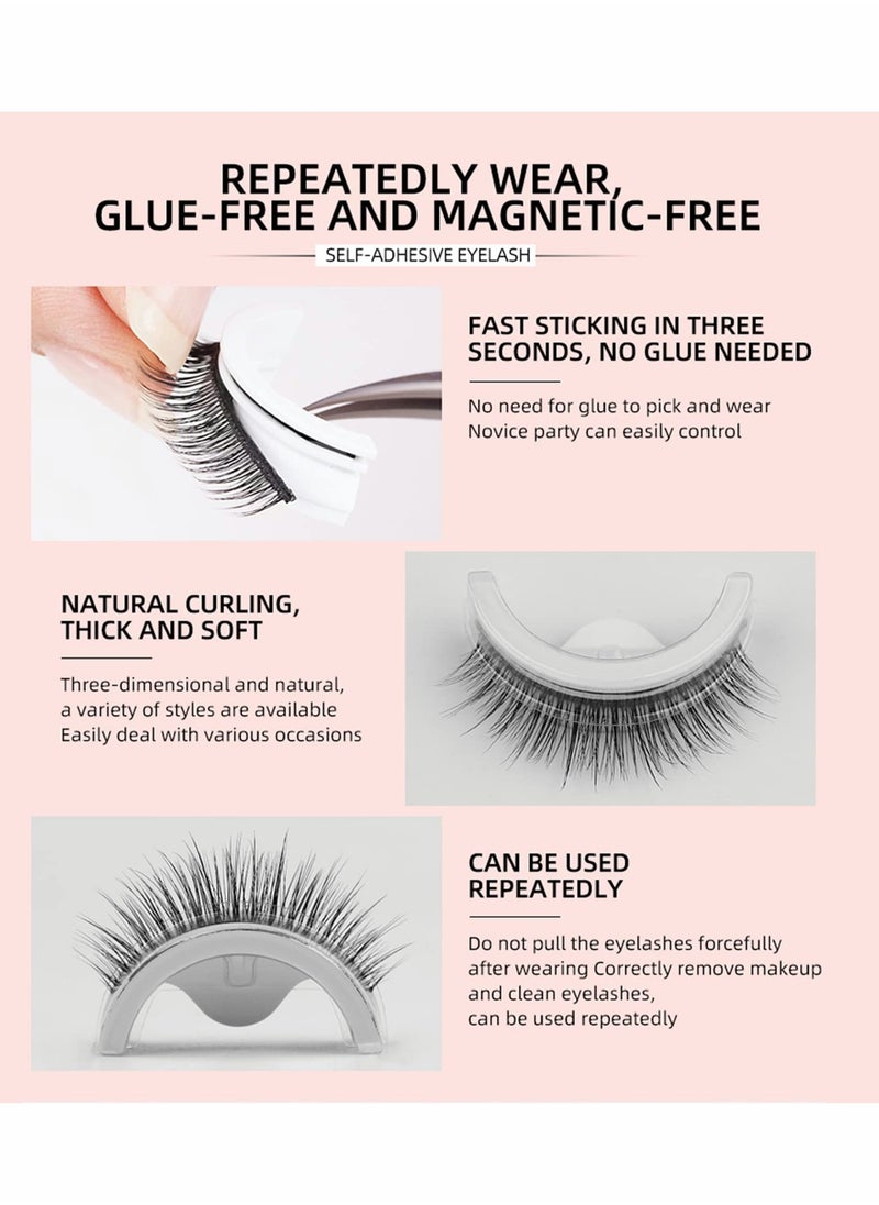 Generic - Natural 3D Reusable Self Adhesive False Eyelashes No Glue Needed 3 Pairs with Replacement Tape for Effortless Glam - Image 1
