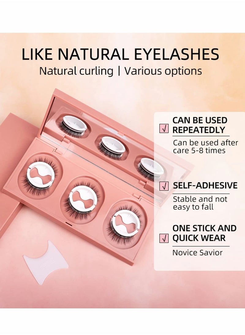 Generic - Natural 3D Reusable Self Adhesive False Eyelashes No Glue Needed 3 Pairs with Replacement Tape for Effortless Glam - Image 1