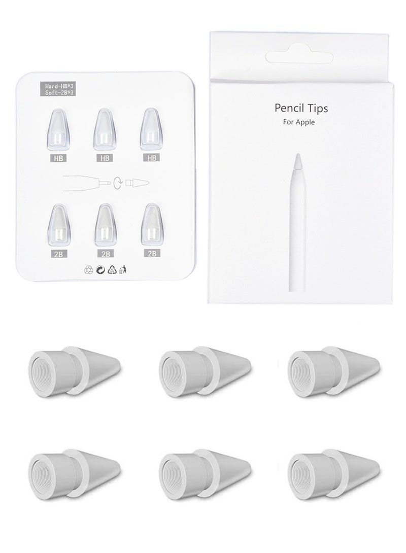 CHILCAR 6-Piece Quality Replacement Tips Set (3 HB+3 2B) For Apple Pencil White,Distinguish Delicate Tactile Sensations to Suit Workers in Art, Painting and Image Processing - Image 1