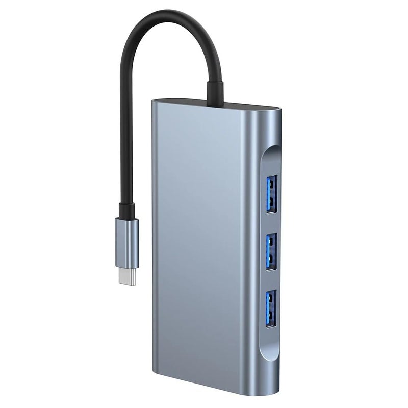 ZERO 10IN1 Type C to 4K HDTV Adapter with LAN, VGA, Audio, USB3.0 x3, SD & TF Slots - Grey - Image 3