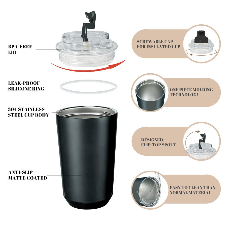 Puraville Insulated Tumblers with Lid  10 oz Travel Coffee Mug Stainless Steel Vacuum Thermos Cup  10/14 oz Leak Proof Reusable Double Walled Coffee Tumbler for Iced and Hot Drinks Black - Image 4