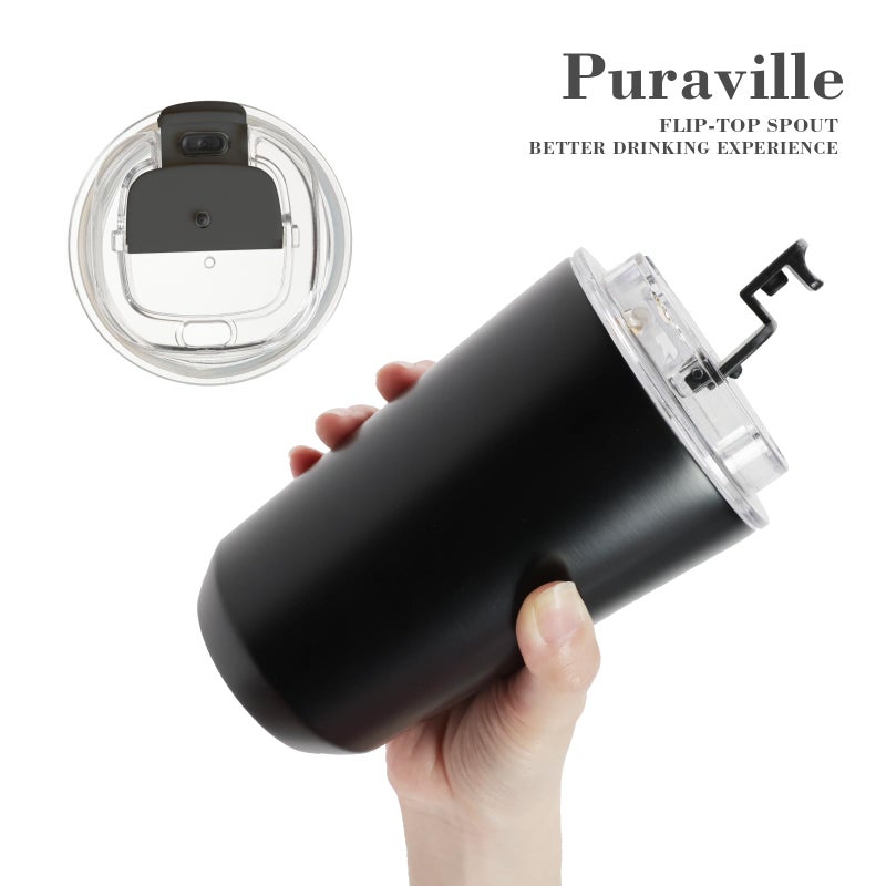 Puraville Insulated Tumblers with Lid  10 oz Travel Coffee Mug Stainless Steel Vacuum Thermos Cup  10/14 oz Leak Proof Reusable Double Walled Coffee Tumbler for Iced and Hot Drinks Black - Image 5