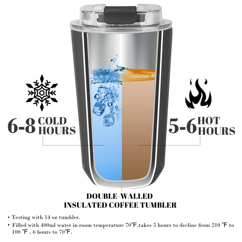 Puraville Insulated Tumblers with Lid  10 oz Travel Coffee Mug Stainless Steel Vacuum Thermos Cup  10/14 oz Leak Proof Reusable Double Walled Coffee Tumbler for Iced and Hot Drinks Black - Image 3