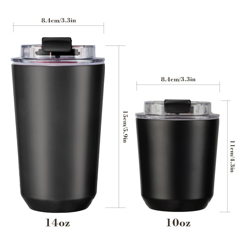 Puraville Insulated Tumblers with Lid  10 oz Travel Coffee Mug Stainless Steel Vacuum Thermos Cup  10/14 oz Leak Proof Reusable Double Walled Coffee Tumbler for Iced and Hot Drinks Black - Image 2