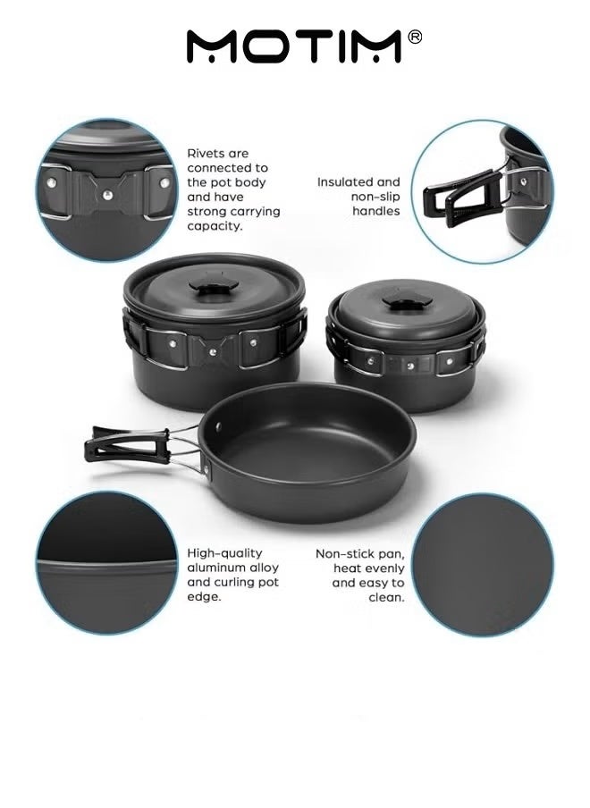 Motim 15pcs Camping Cookware Mess Kit Non-Stick Lightweight Pot Pan Kettle Set with Stainless Steel Cups Plates Forks Knives Spoons for Camping Backpacking Outdoor Cooking and Picnic  - Image 5