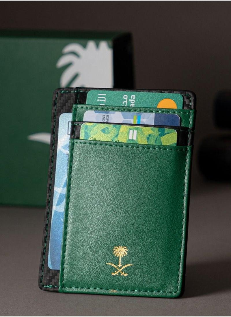 Tawqiy - Leather Card Holder Green Wallet Saudi Emblem - Image 1