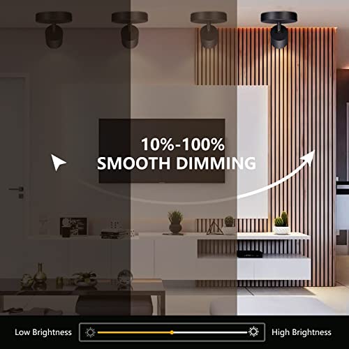 VANoopee Flush Mount LED Ceiling Spotlight Dimmable Adjustable Spotlight Directional Spot Lights Indoor Bright Can Accent Fixture for Living Room - CRI90 Flicker Free 10W 800lm 3000K Black 2 Pack - Image 2