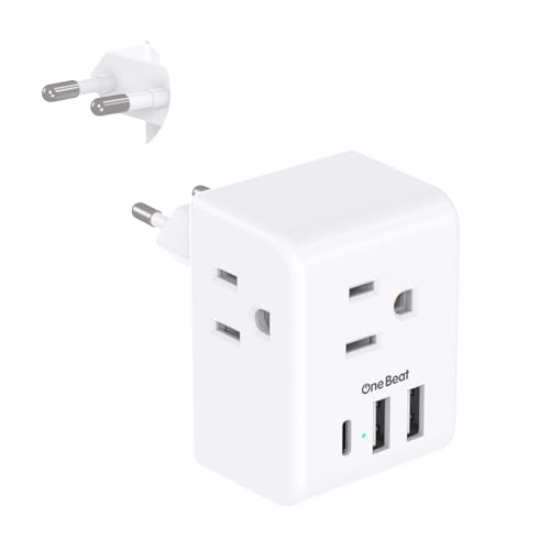 One Beat 1 Pack European Travel Plug Adapter, Italy Spain Power Plug Adapter with 3 Outlets 3 USB Charging Ports(1 USB C), Type C Plug Adapter Travel Essentials to Most Europe EU Spain Italy France Germany - Image 1
