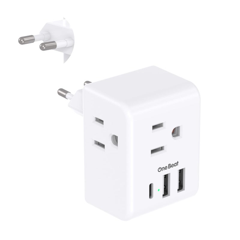 One Beat 1 Pack European Travel Plug Adapter, Italy Spain Power Plug Adapter with 3 Outlets 3 USB Charging Ports(1 USB C), Type C Plug Adapter Travel Essentials to Most Europe EU Spain Italy France Germany - Image 5