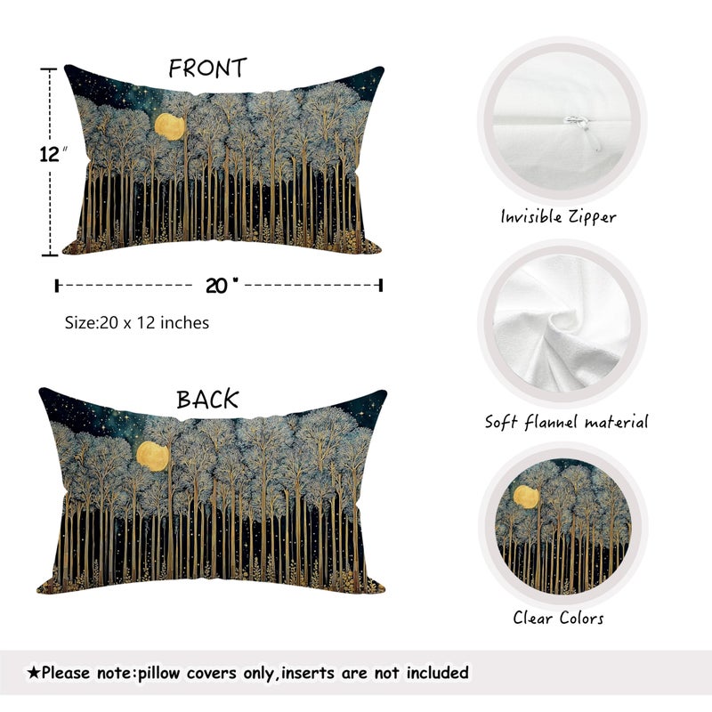 BUJSP Rustic William Morris Inspired Forest Green Moon Pillow Covers 12x20 Double-Sided,Vintage Night Moon Botanical Nature Landscape Decorative Throw Pillow Covers for Home Bedroom Living Room - Image 2