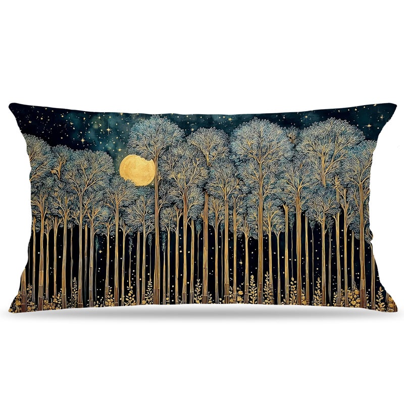 BUJSP Rustic William Morris Inspired Forest Green Moon Pillow Covers 12x20 Double-Sided,Vintage Night Moon Botanical Nature Landscape Decorative Throw Pillow Covers for Home Bedroom Living Room - Image 1