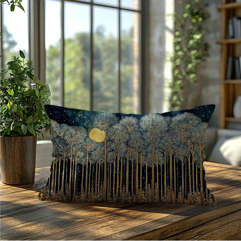 BUJSP Rustic William Morris Inspired Forest Green Moon Pillow Covers 12x20 Double-Sided,Vintage Night Moon Botanical Nature Landscape Decorative Throw Pillow Covers for Home Bedroom Living Room - Image 5