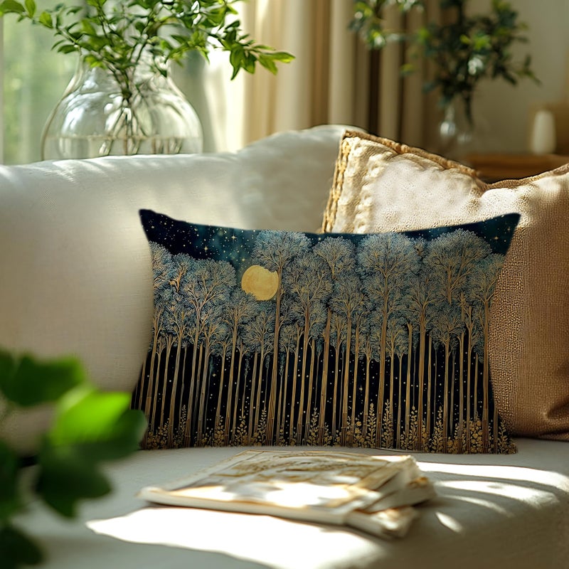 BUJSP Rustic William Morris Inspired Forest Green Moon Pillow Covers 12x20 Double-Sided,Vintage Night Moon Botanical Nature Landscape Decorative Throw Pillow Covers for Home Bedroom Living Room - Image 3
