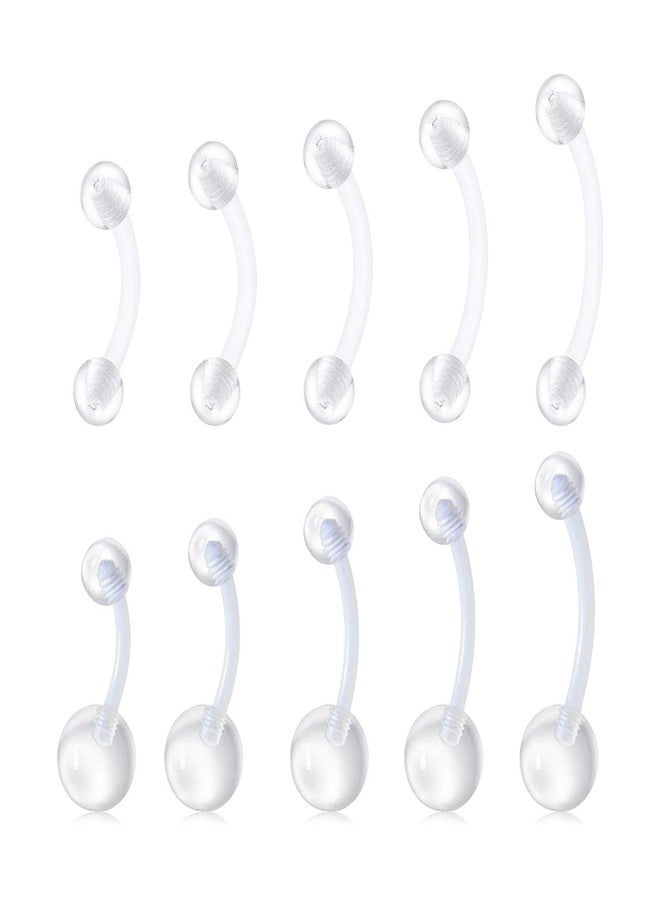 QWALIT 14g Clear Belly Button Rings Bioflex Plastic Belly Ring Navel Piercings Retainers for Work Surgery 3/8" 10mm - Image 1