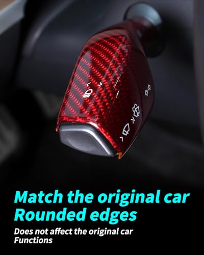 KKTR-CAR KKTRCAR Real Carbon Fiber Steering Lever Cover 2pcs Gear Shift Lever Cover Compatible with Tesla Model 3Y 2pcs Red Glossy Carbon Fiber - Image 3