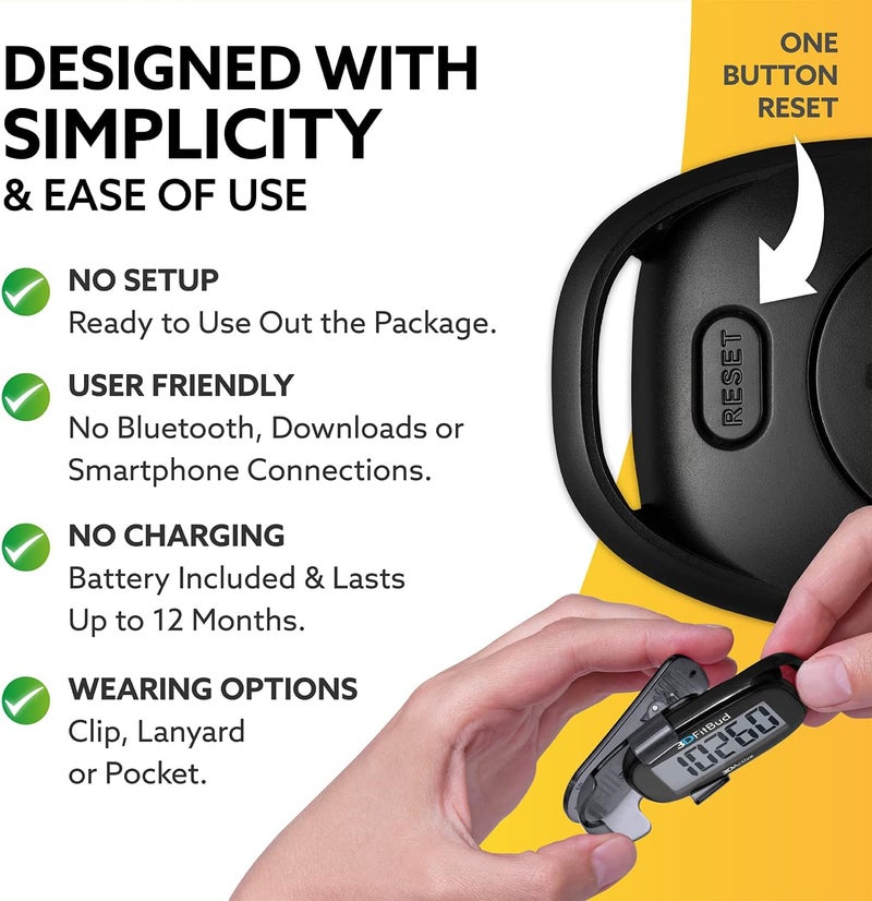 3DActive 3DFitBud Simple Step Counter Walking 3D Pedometer by with Clip, Lanyard Accurate Step Tracker Large Display, Easy to Use for Kids Men Women Adult Seniors Daily Step Tracking - A420S - Image 3