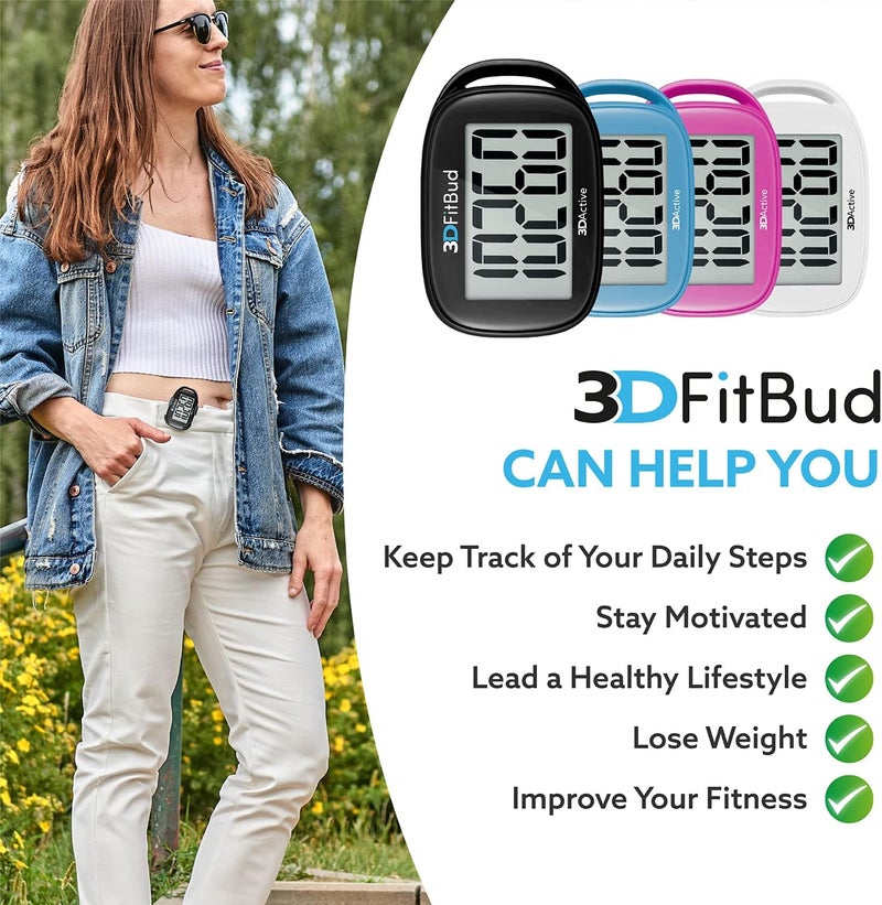 3DActive 3DFitBud Simple Step Counter Walking 3D Pedometer by with Clip, Lanyard Accurate Step Tracker Large Display, Easy to Use for Kids Men Women Adult Seniors Daily Step Tracking - A420S - Image 4