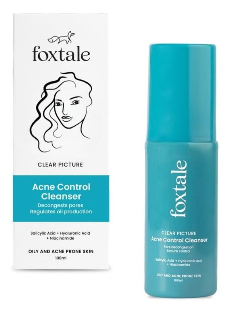 foxtale 2% Salicylic Acid Face Wash for Oily & Acne Prone Skin, Controls Oil & Kills Acne Causing Bacteria, Acne Control Cleanser for Men & Women - 100 ml - Image 1