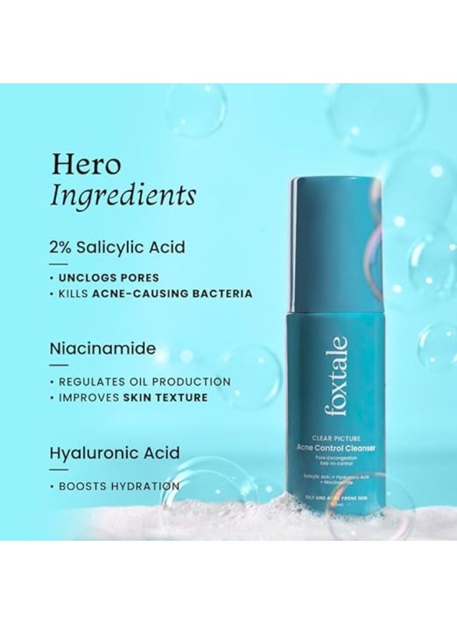 foxtale 2% Salicylic Acid Face Wash for Oily & Acne Prone Skin, Controls Oil & Kills Acne Causing Bacteria, Acne Control Cleanser for Men & Women - 100 ml - Image 4