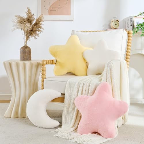 CANGHI Star Pillow 15.7" White Star Shaped Decorative Throw Pillow for Couch Bed Aesthetic Plush Floor Seating Cushions with Soft Faux Rabbit Fur for Sofa Bedroom Living Room - Image 4