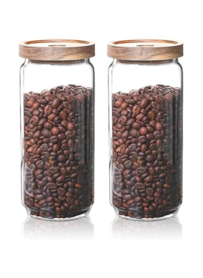 HOOKOR 2 Pcs Glass Food Storage with Airtight Lid, Kitchen Canisters, Clear visible Jar for Coffee Bean, Cookie, Candy, Spices (1000ml)  - Image 1