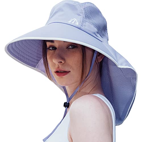 Moon Kitty Womens Wide Brim UV Sun Protection Hats Foldable Waterproof Fish Hat Women with Neck Flap Light-Purple - Image 1