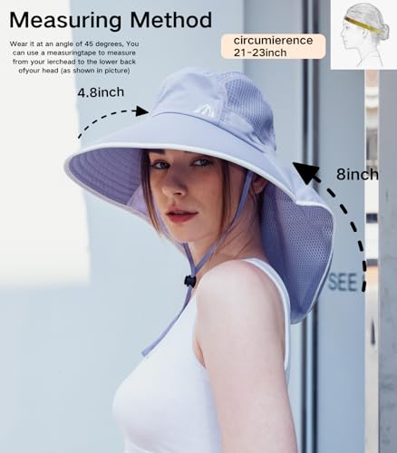Moon Kitty Womens Wide Brim UV Sun Protection Hats Foldable Waterproof Fish Hat Women with Neck Flap Light-Purple - Image 3