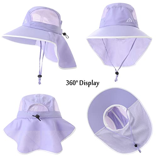 Moon Kitty Womens Wide Brim UV Sun Protection Hats Foldable Waterproof Fish Hat Women with Neck Flap Light-Purple - Image 5