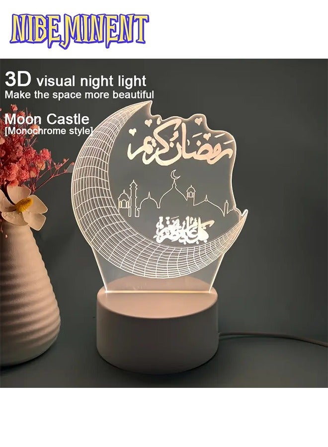 NIBEMINENT Elegant 3D Crescent Moon & Islamic Architecture Night Light - USB Powered, Warm White LED Ambiance Lamp with Easy for Switch, Ideal for Bedside Decor, Ramadan Mubarak - Image 4