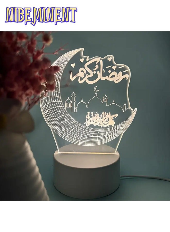 NIBEMINENT Elegant 3D Crescent Moon & Islamic Architecture Night Light - USB Powered, Warm White LED Ambiance Lamp with Easy for Switch, Ideal for Bedside Decor, Ramadan Mubarak - Image 3