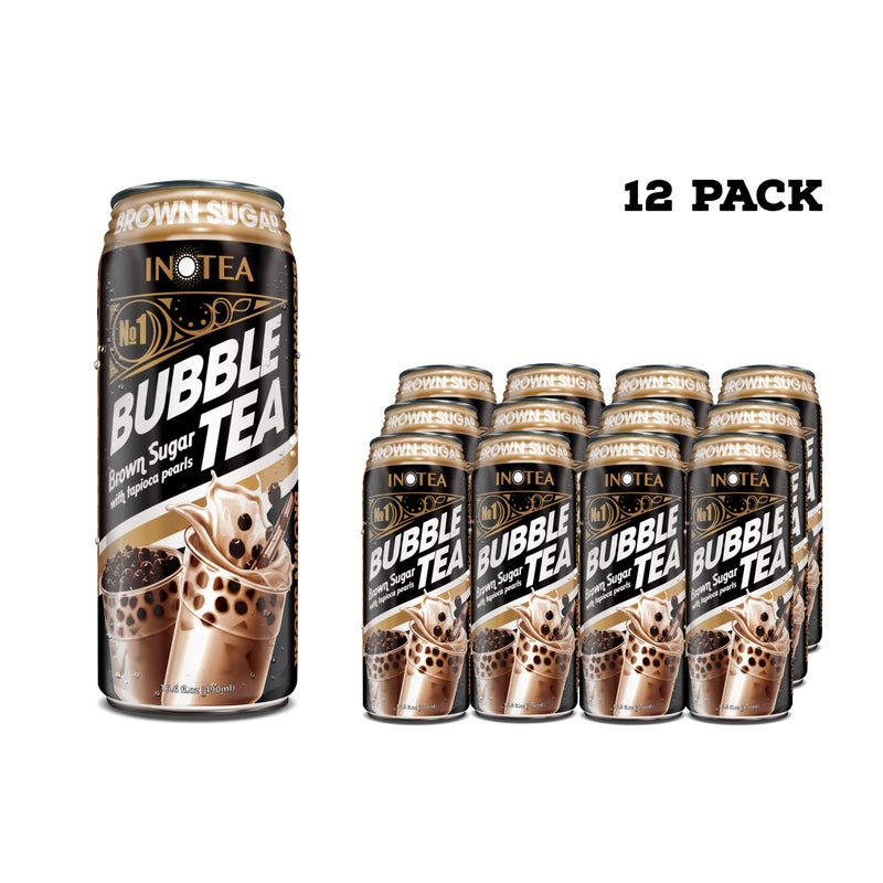 (Pack of 12) INOTEA Bubble Tea | Choose One from 5 Flavors: Brown Sugar, Taro, Honeydew, Banana, Matcha Latte | Ready to Drink in a Can (16.6oz/can) | Black Milk Tea with Boba (Brown Sugar) - Image 2